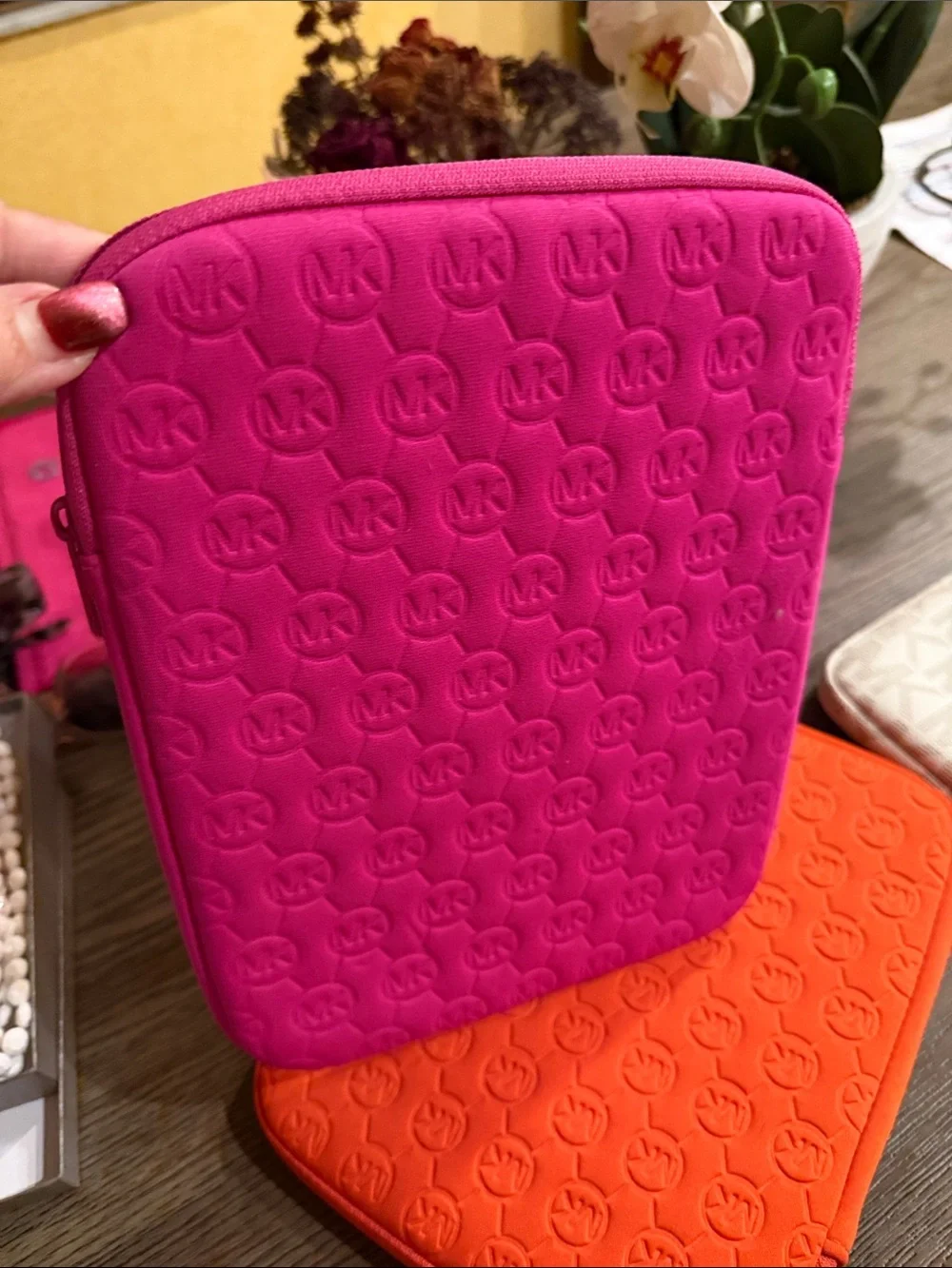 Michael Kors Fuchsia Quilted MK Logo Laptop Sleeve